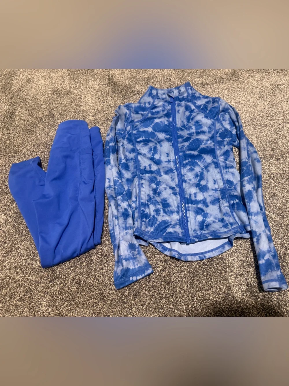 Mondetta Blue Tie-Dye Zip Jacket with Solid Blue Leggings Kids Matching Set